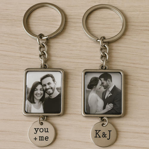 Couple keychains with photo inserts