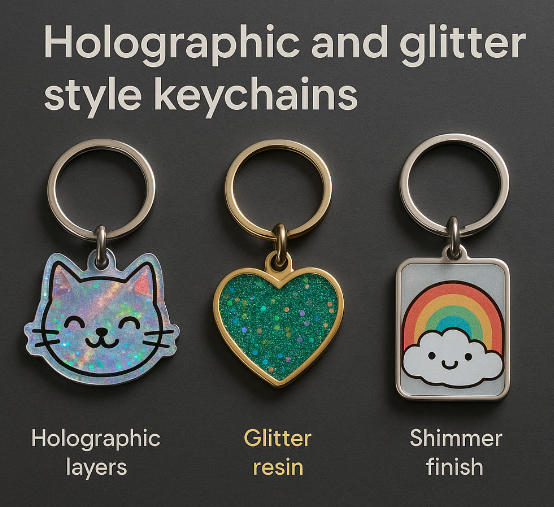 Holographic and glitter style keychains