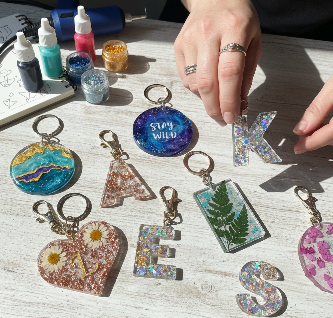 Custom Resin Keychains with Glitter | Personalized Sparkle