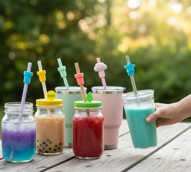 Silicone Straw Caps for Smoothies and Thick Drinks