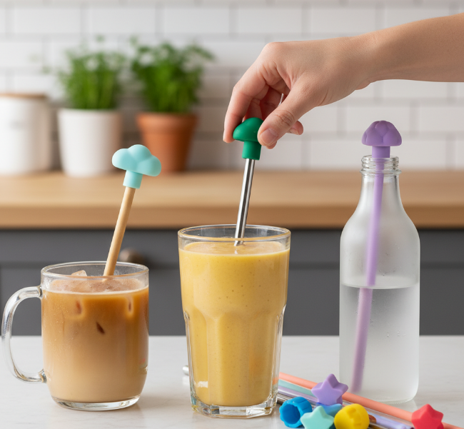 Silicone Straw Caps for Smoothies and Thick Drinks